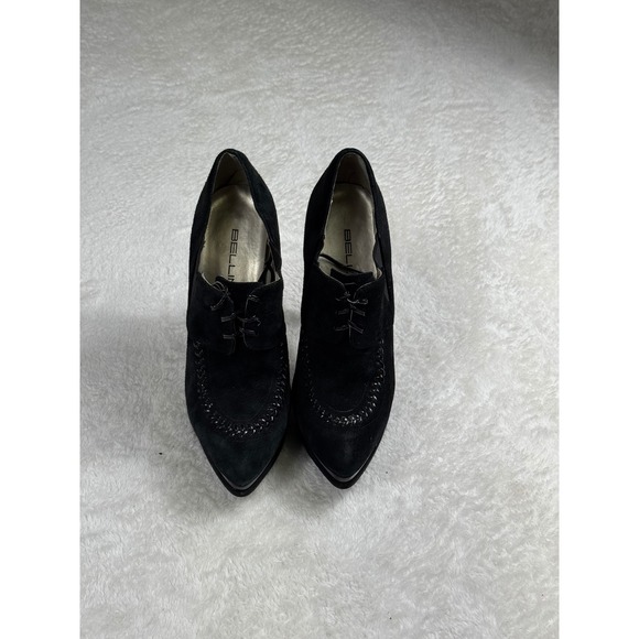 Bellini Eileen‎ Black Suede Pointed Toe Lace Up Stiletto Heel Booties Size 8.5 - Picture 1 of 5